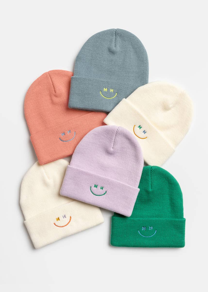 Youth Mad Hatter Smiley Cuff Beanie - Lavender/Kelly Green