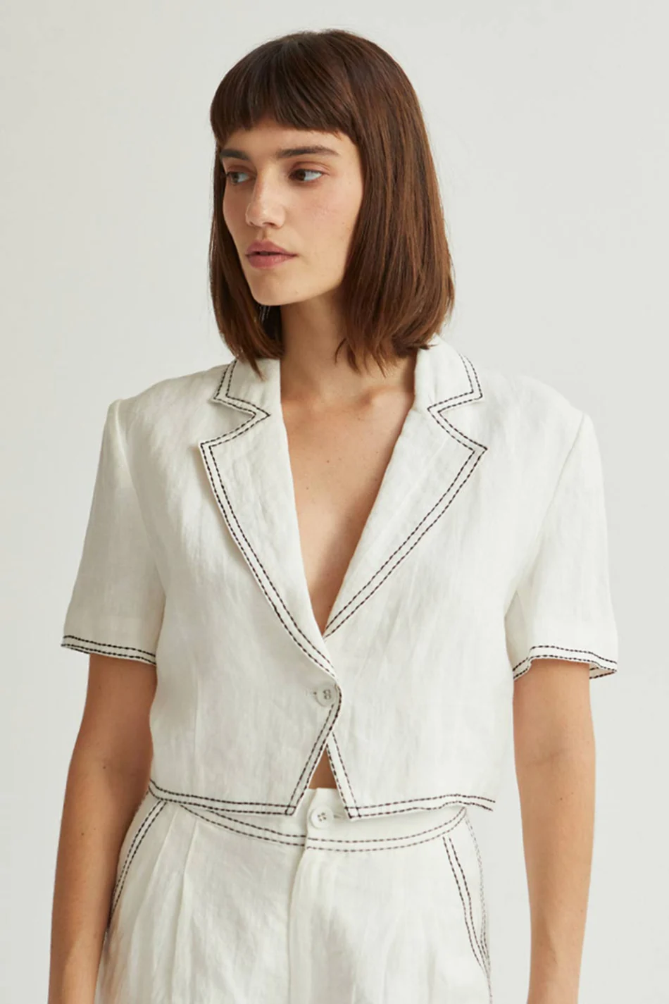 Jessie Contrast Stitch Linen Blazer