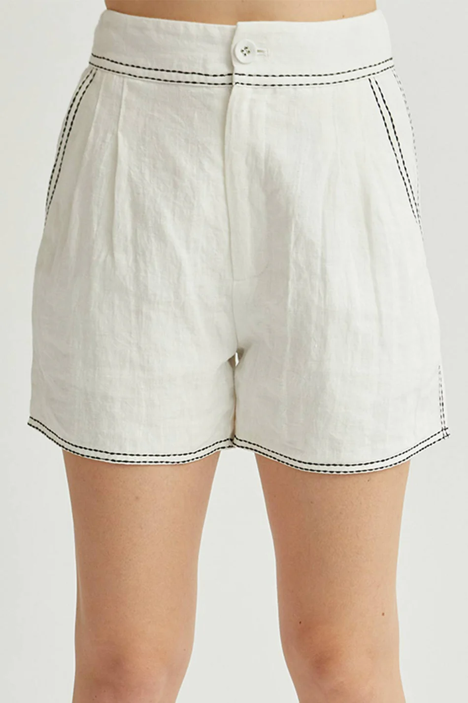 Angela Contrast Stitch Linen Shorts