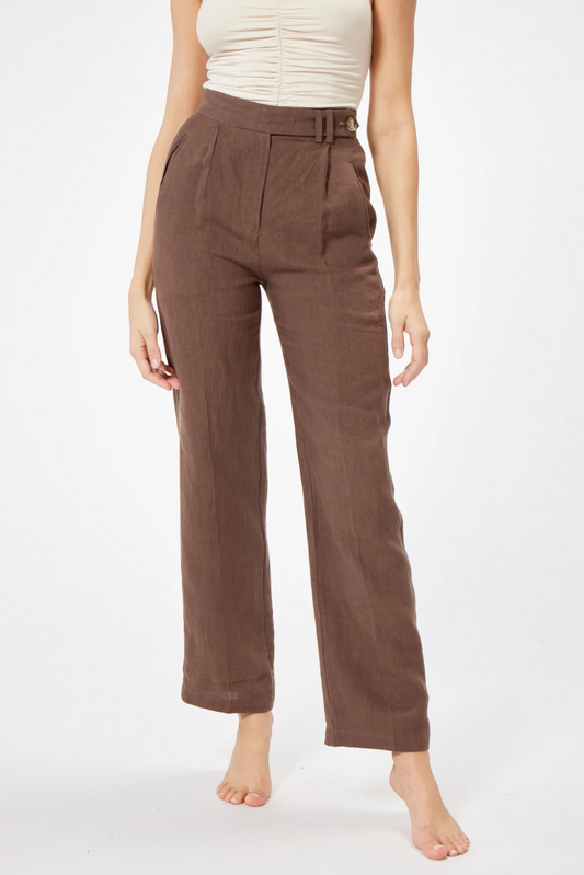 Button Tab Linen Pants