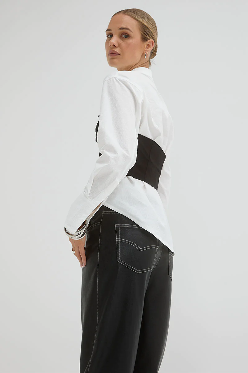 Reminisce White Black Corset Mini Shirt Dress – HEYCHIC