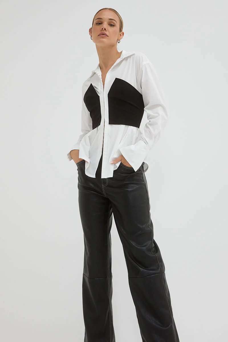 Reminisce White Black Corset Mini Shirt Dress