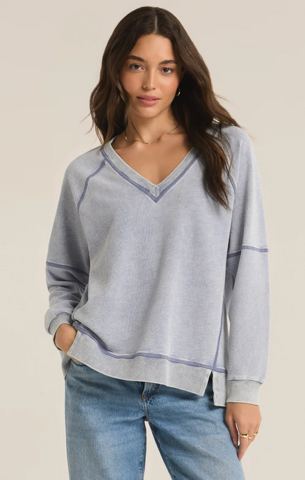 Easy V Knit Denim Sweatshirt